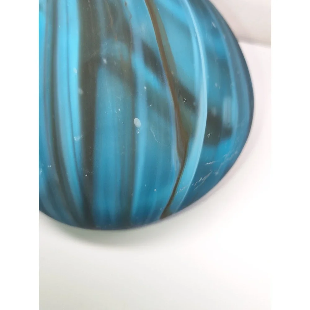 Blown Glass Candle Holder Or Vase Blue W Black Swirls Handmade‎ Home Decor